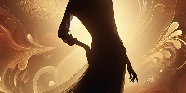 Elegant silhouette of a gracefully posed figure, highlighting human curves in a warm, inviting atmosphere.
